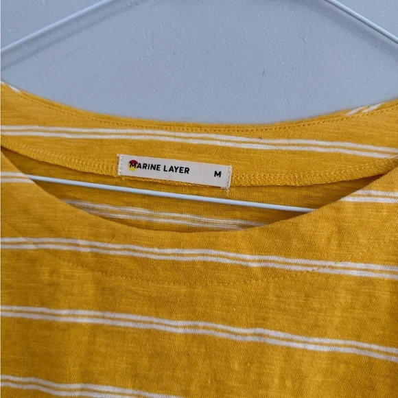 Marine Layer Blaine Cinch Women's Top in Yellow and White Stripes - Picture 4 of 7